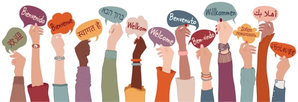 A illustration of people's outstretched arms holding the word 